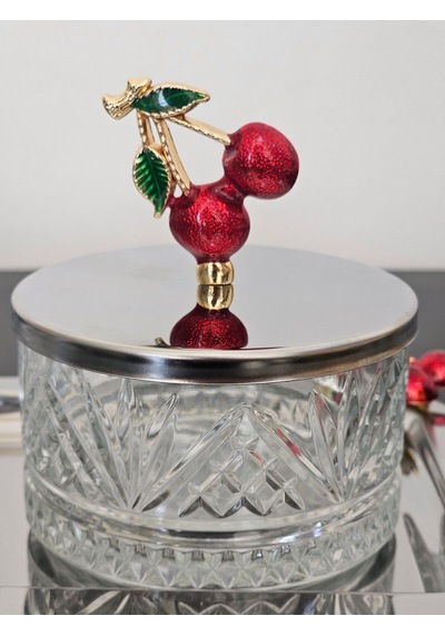 Atabey Home Collection 3'lü Kirazli Gümüş Tepsili Kase Seti & Şekerlik & Sunumluk & Çerezlik
