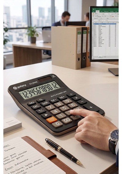Hesap Makinesi Siyah 10.5x14.5 Cm 1 Adet Galaxy Gx-3866b 12 Haneli Orta Boy Okul Ofis Büro Hesap Makinası