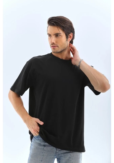 Veraura Lifestyle Unisex Oversize Düz Bisiklet Yaka T-shirt - Siyah