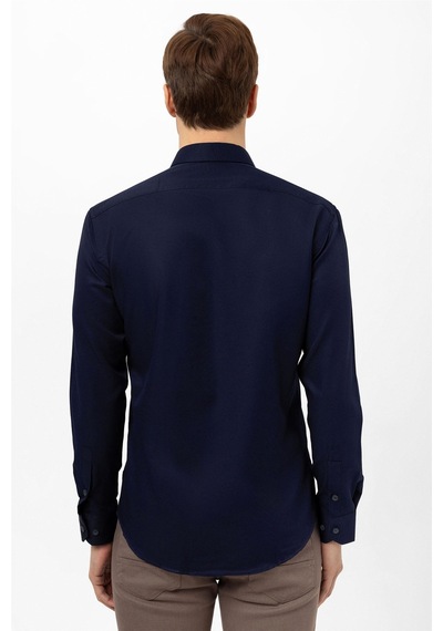 Süvari Lacivert Slim Fit Armürlü Klasik Yaka Gömlek