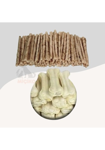 Köpekler İçin 50li Naturel Burgu + 5li 7cm Beyaz Press Kemik