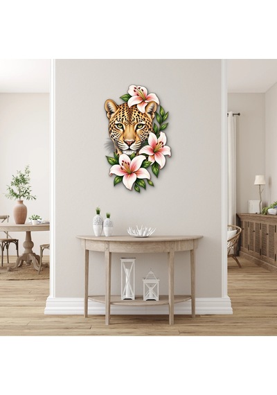 Çiçekli Leopar - Metal Tablo - Dec0185 31 X 50 Cm Çok Renkli