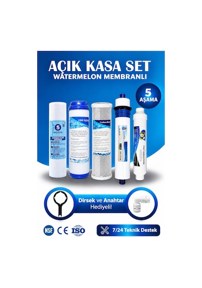 WaterMelon Açık Kasa Su Arıtma Cihazı Filtresi 5 Aşama Cift Karbonlu Filtre Seti WaterMelon Membran