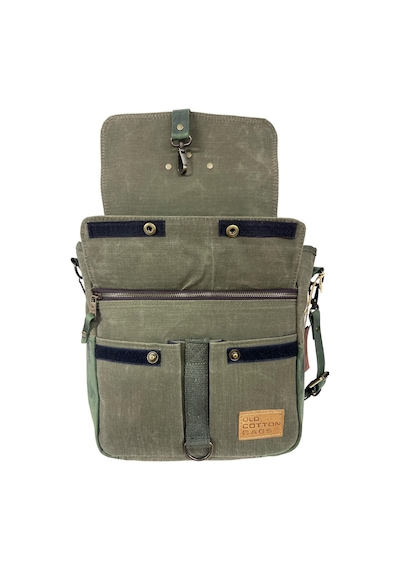 Old Cotton Cargo Vintage Baskılı Su Geçirmez Kanvas Deri Unisex Postacı Omuz Çantası 29 Cm X 30 Cm Haki