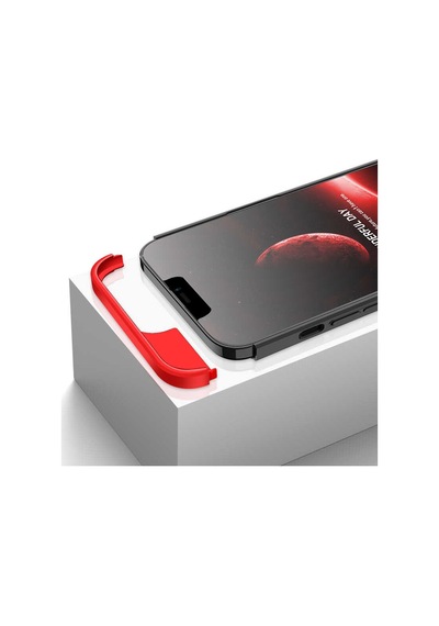 Noktaks - İphone 13 Pro Uyumlu Kılıf Parmak İzi Tutmayan Alt Üst Geçmeli 3 Parça Ays Kapak - Kırmızı - T19291