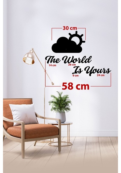 Ahşap Duvar Yazısı - Duvar Dekoru 40x11 Cm - The World İs Yours Ev Süsleri Duvar Dekorasyon