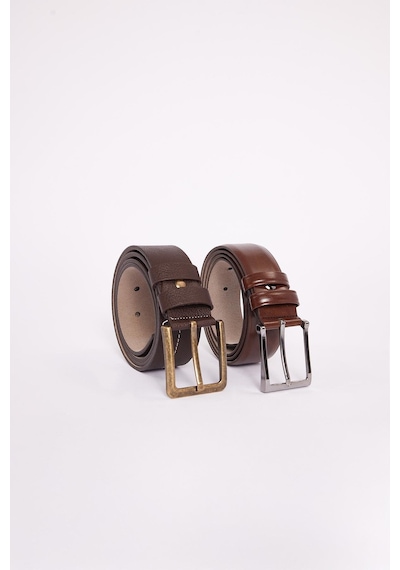 Tudors Erkek 2'li Set 3,5 Cm Klasik 4 Cm Spor Kahverengi Kemer-34502 Kahverengi