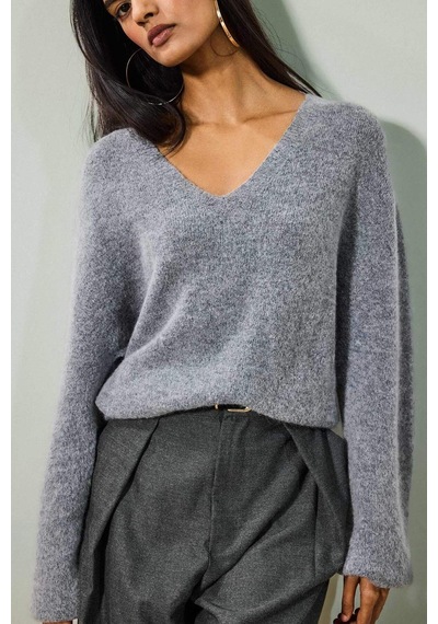 Defacto Regular Fit V Yaka Alpaka Yünü Triko Kazak G6951ax26spgr156 Gri-gr156