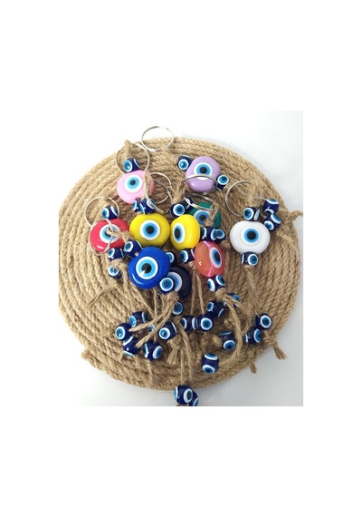 Nazar Boncuk Anahtarlık 10 Adet Kötü Göz Kovucu Nazar Hand Made Hasır Renkli Boncuklu Nazarlı Anahtarlık