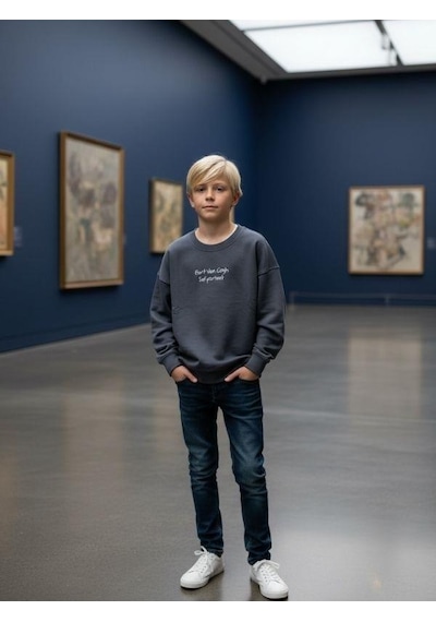 Zekids Erkek Çocuk Van Gogh Baskılı Tasarım Sweatshirt-16624 Füme