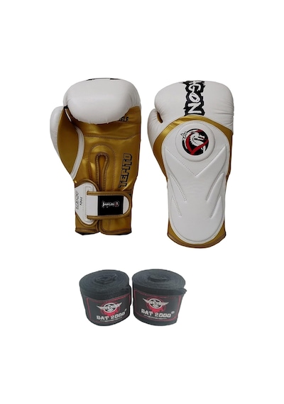 Tepito Boks Kıck Muay Thai Eldiveni Ve Bat 2000 Bandaj 2'li Set Beyaz Altın 12 Oz