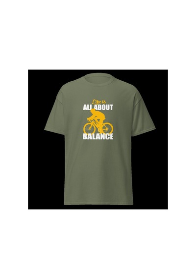 Wildstyle This Is All About Balance Bisiklet Denge Yol Baskılı Unisex Bisiklet Yaka Pamuklu Tişört Haki
