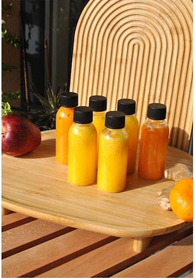 Qualitev 6 Adet Siyah Sızdırmaz Kapaklı 100 Ml Plastik Ginger Shot Şişe Detoks Meyve Detox Şat Şişesi Siyah