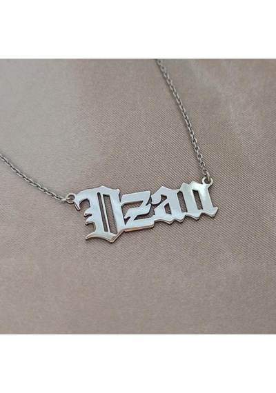 Kişiye Özel Gotik Isim Yazılan Gümüş Renk Erkek Gümüş Kolye Zinci