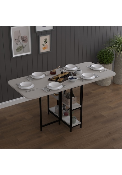 Asra Trend Metal Ayaklı Katlanır Mutfak Masası KM-31 %100 MDF Akıllı Yemek Masası Kül Gri