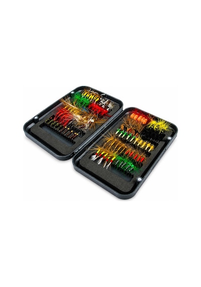 Valkyrie 100 Parça Yapay Sinek İğne Seti Fly Fishing Kutulu Alabalık Balıkçılık Tüylü Sahte Yem