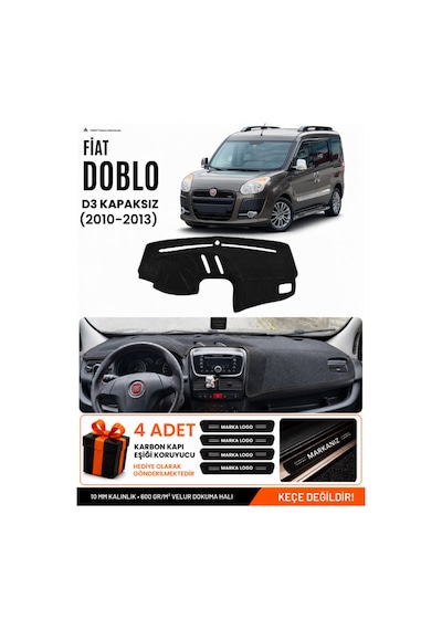 Fıat Doblo D3 2010-2013 Kapaksız Uyumlu Torpido Örtüsü, Torpido Kılıfı - Siyah - Fı006