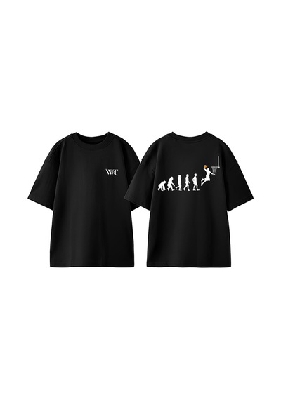 Thewert Basketball Evolution Tasarım Sırt Baskılı Pamuk Siyah Oversize T-shirt