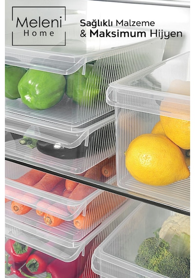 9'lu Kapaklı Buzdolabı Düzenleyici Set - Meyve Sebze Saklama Kabı Dolap İçi Organizer 3x 4-6-8 Lt Şeffaf