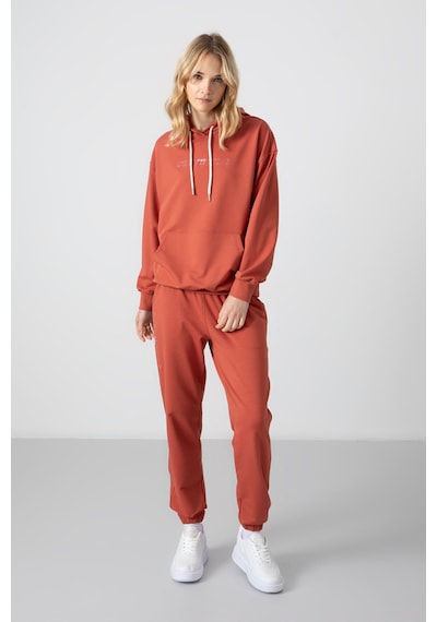 Tommy Life Tarçın Kapüşonlu Kanguru Cep Oversize Lastik Paça Kadın Eşofman Takımı - 95288 Tarçın