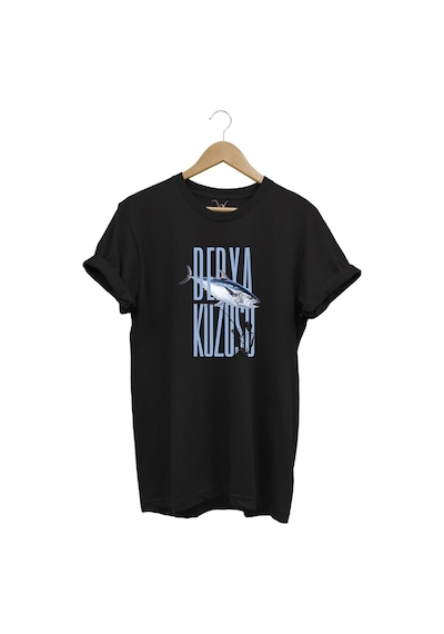 Fishing Balık Avcılığı Palamut Balığı Derya Kuzusu Tasarım Baskılı Regular Fit Bisiklet Yaka T-shirt Siyah