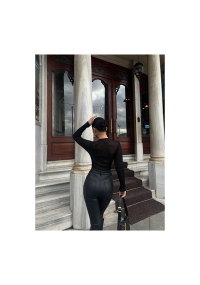 De Pose Bisiklet Yaka Transparan Baharlık Bluz Siyah