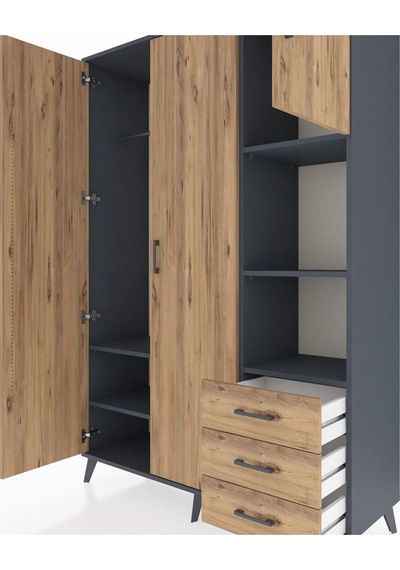 Hyperion Dolap 5 Raflı 3 Çekmeceli Tek Askılı 132x44x195 Antrasit-çam/çam Atlas Çam/atlas Çam Hyperion Dolap 5 Raflı 3 Çekmeceli Tek Askılı 132x44x195 Antrasit-çam/çam Atlas Çam/atlas Çam