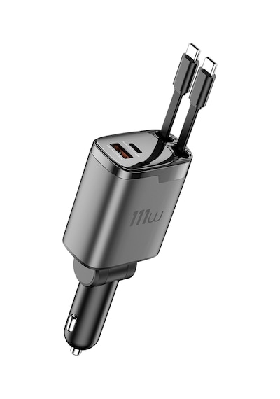 Wiwu Wi-cc034 Type-c + Usb-a Hızlı Şarj Özellikli Gan Teknolojili Kablolu Araç Şarj Aleti 111w Gri