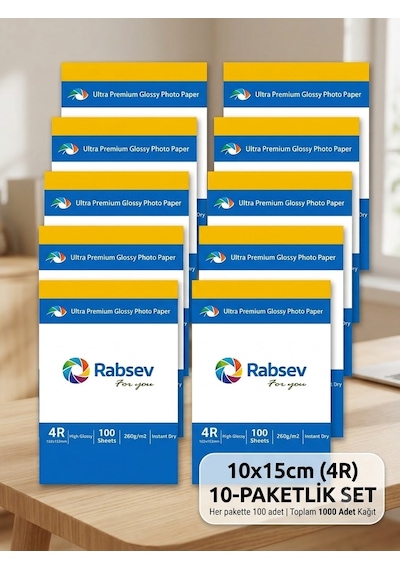 Rabsev Fotoğraf Kağıdı 10x15cm Parlak 200gr 4r 10 Paket 1000 Adet