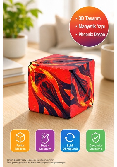 Manyetik Şekil Değiştiren Katlanır Küp, Qiyi Infinity Fidget Stres Oyuncağı Red Phoenix 6 X 6 X 6 Cm