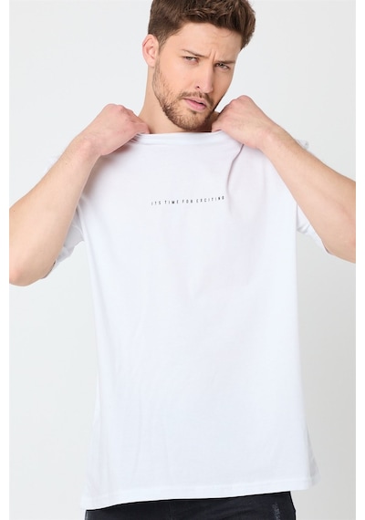 Comeor Erkek Beyaz Baskılı Basic Oversize Bisiklet Yaka Kısa Koll Beyaz