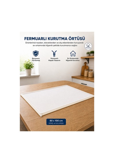 80x100 Cm Fermuarlı Tül Kurutma Krem Örtüsü Toz Ve Böceklere Karşı Koruyucu Hijyenik Kurutma Filesi