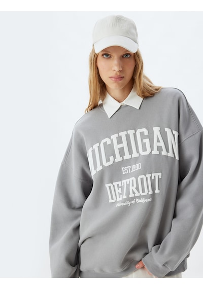Koton Bisiklet Yaka Sweatshirt Oversize Kolej Baskılı Uzun Kollu Şardonlu Gri 5wal10181ık Gri Koton Bisiklet Yaka Sweatshirt Oversize Kolej Baskılı Uzun Kollu Şardonlu Gri 5wal10181ık Gri