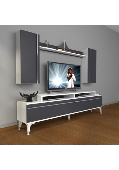 Decoraktiv Ekoflex 7 Mdf Silver Tv Ünitesi Tv Sehpası Beyaz - Antrasit