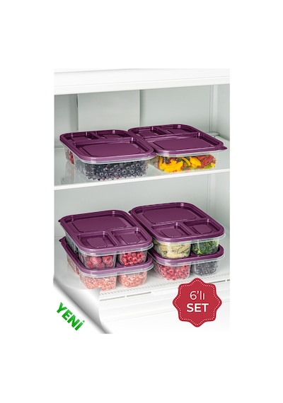 Vienev 3 Bölmeli Dikdörtgen Saklama Kabı 1.15 L Mor 6'lı Çok Renkli Vienev 3 Bölmeli Dikdörtgen Saklama Kabı 1.15 L Mor 6'lı Çok Renkli