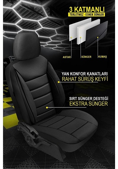 Tegin Jetdrive Ticari Araç 2+1 Üniversal Siyah Deri Koltuk Kılıfı
