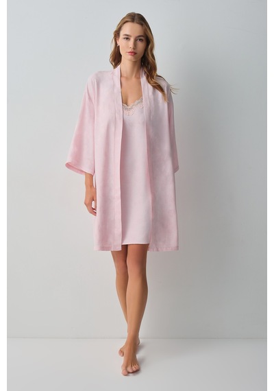 Suwen Floral Dantelli Kısa Sabahlık Wsh10610067077 Pembe