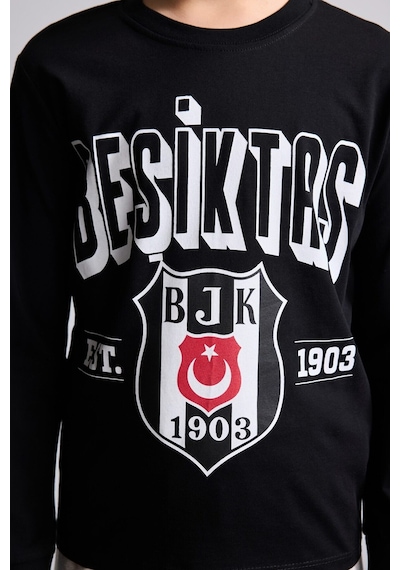 Defacto %100 Pamuk Beşiktaş Baskılı Bisiklet Yaka Uzun Kollu 2li Pijama Takımı Erkek Çocuk I2027a826aubk81 Siyah-bk81