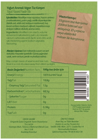 Yoğurt Aromalı Vegan Toz Karışım 35 G