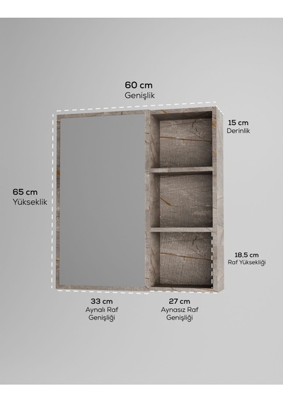 Tek Kapaklı Aynalı Banyo Dolabı Çok Amaçlı Banyo Dolabı Gri