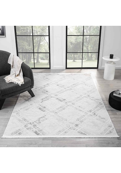 Beyaz Gri Baklava Geometrik Modern Halı - Ng5117gv