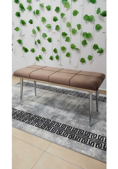 Özcan Metal Krom Metal Ayaklı Metal Kasalı Bench Mutfak Salon Antre Yatak Odası Puf Bank Kahverengi