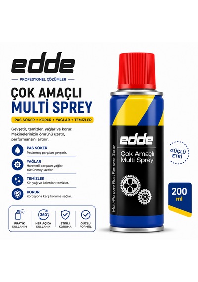 Edde Araba Araç Oto Çok Amaçlı Multi Sprey 200ml Pas Sökücü Yağlayıcı