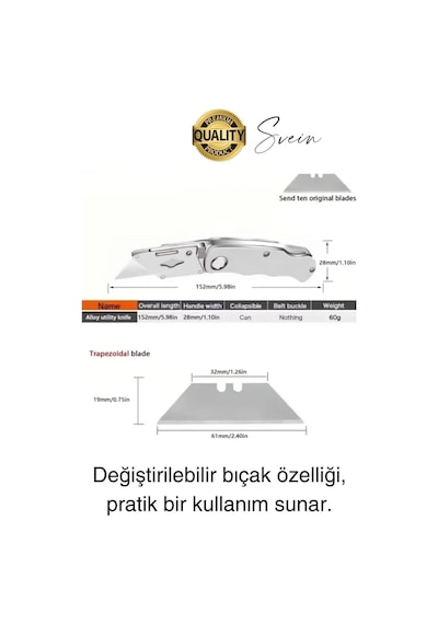 Premium Katlanır Dayanıklı Halı Maket Bıçağı Alçıpan Kesme Falçata Yedek Bıçaklı Çelik Çakı Tipi