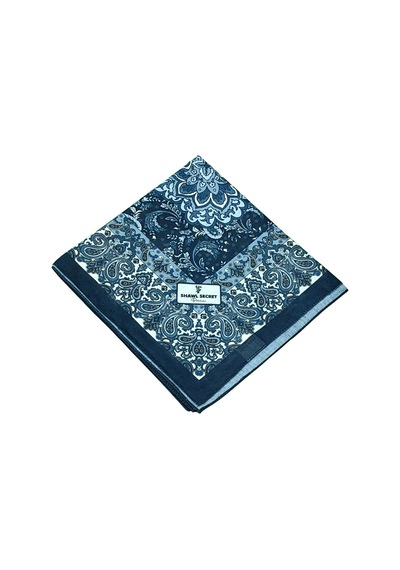 Mim Eşarp Prime Pamuk Etnik Desenli Eşarp 90x90 Cm Lacivert - Mavi