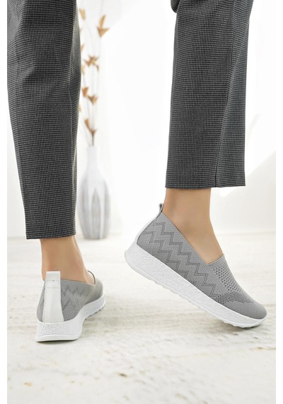 Nesilshoes Nesil Shoes Aky 055 Koyu Gri Triko Yazlık Kadın Ayakkabı