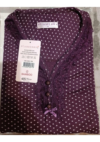 Pijamerry Kadın Bambu Baharlık Dantel Yaka Uzun Kol İnce Pijama Takımı 5207m - 1 Adet Mor