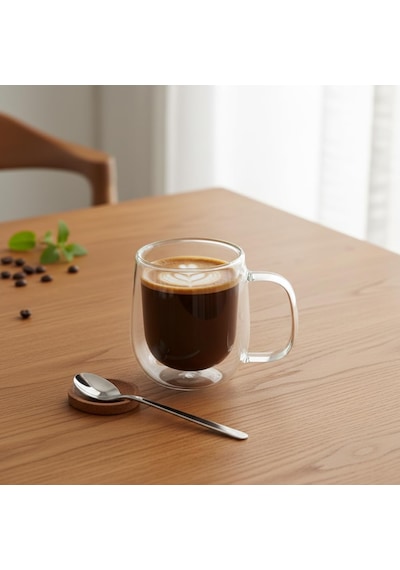 Çift Cidarlı Double Wall Kulplu Cam Kupa - 250 Ml Isıya Dayanıklı Borosilikat Çay Ve Kahve Kupası - El Yakmayan Modern Tasarım Mug çok renkli