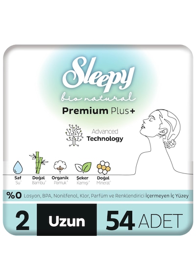 Sleepy Bio Natural Premium Plus Hijyenik Ped Süper Avantaj Paketi Uzun 54 Adet