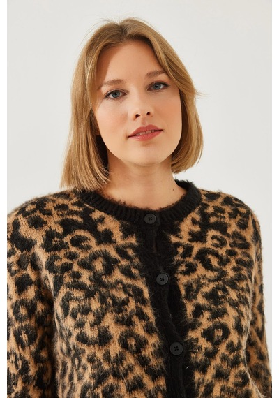 Shade Kadın Leopar Desenli Şardonlu Hırka 241070 60251938 - Siyah-camel